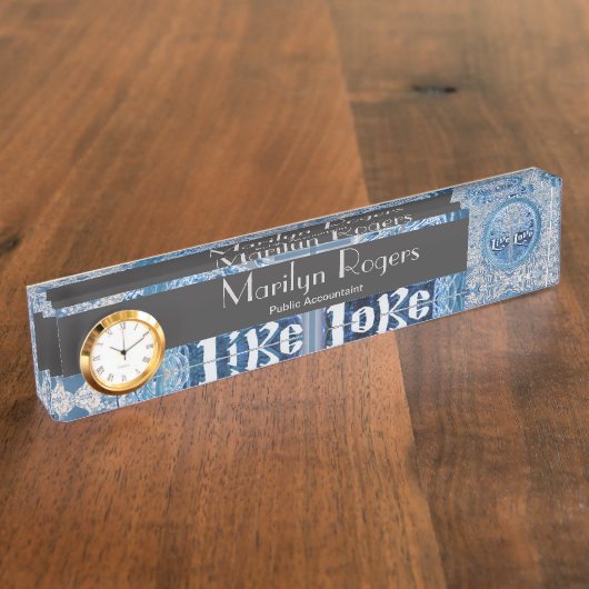 パターン生きている愛十字の青い生命の樹 デスクネームプレート (側面)