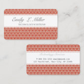 パターン相違の赤く白くかわいらしいダマスク織 名刺 (正面/裏面)