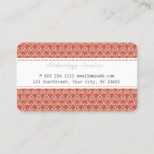 パターン相違の赤く白くかわいらしいダマスク織 名刺 (裏面)