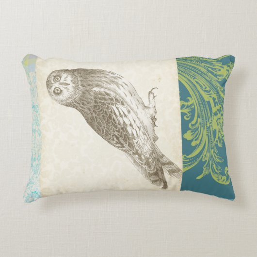 パターン背景の灰色のフクロウ アクセントクッション (正面)