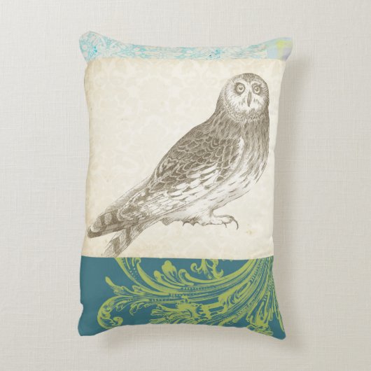 パターン背景の灰色のフクロウ アクセントクッション (裏面(縦))
