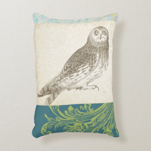 パターン背景の灰色のフクロウ アクセントクッション (正面(垂直))
