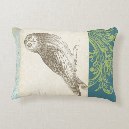 パターン背景の灰色のフクロウ アクセントクッション (裏面)
