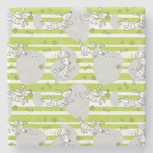 パターン背景を遊んでいる犬 ストーンコースター (正面)