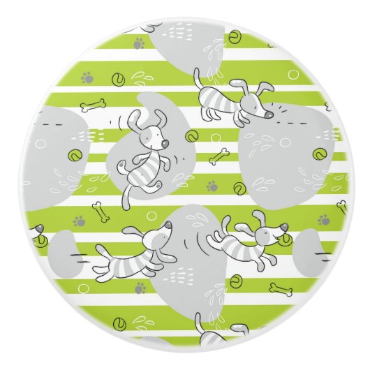 パターン背景を遊んでいる犬 セラミックノブ (正面)