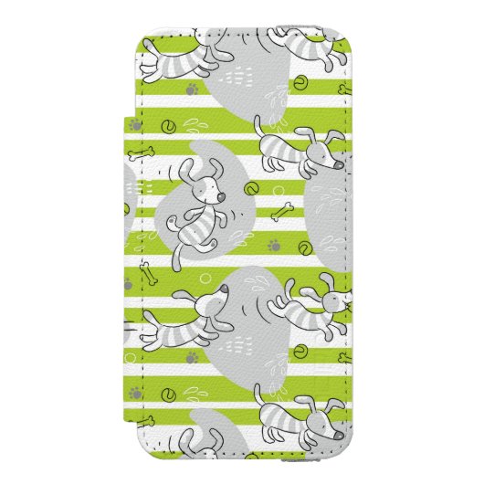 パターン背景を遊んでいる犬 INCIPIO iPhoneウォレットケース (フォリオ 正面)