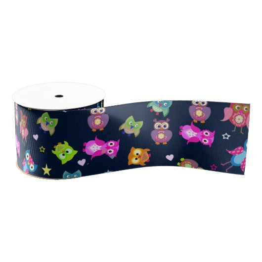 パターン虹のフクロウ グログランリボン (リール)