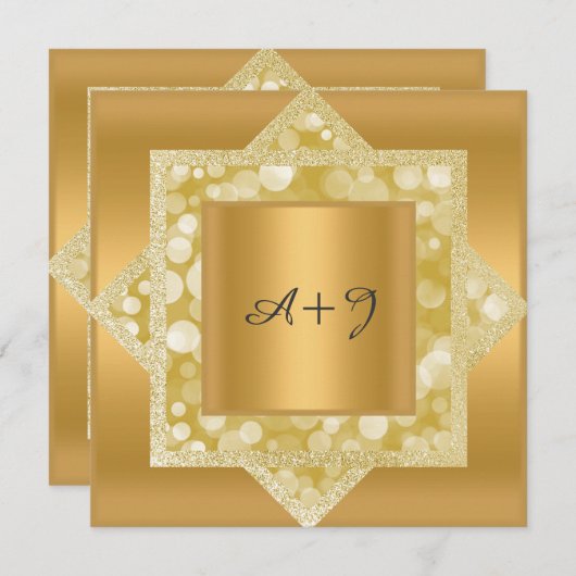 パターン金ゴールド結婚グリッター 招待状 (正面/裏面)