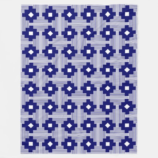 パターン061214 – 白と深い海軍 フリースブランケット (正面)