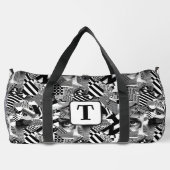 パターン1の白黒のアー違うトコラージュ ダッフルバッグ (裏面)