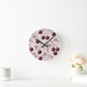 パターン(さくらんぼ2) ラウンド壁時計 (ホーム)
