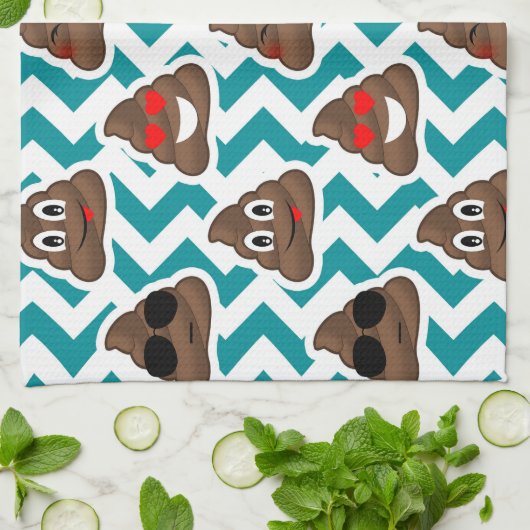 パターン(の模様が)あるなウンチのEmojisの熱狂するなティール(緑がかった色) キッチンタオル (折り畳み)