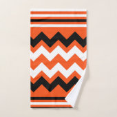 パターン(の模様が)あるなオレンジ白黒まっすぐなジグザグ バスタオルセット (ハンドタオル)