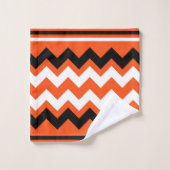 パターン(の模様が)あるなオレンジ白黒まっすぐなジグザグ バスタオルセット (ウォッシュタオル)