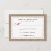 パターン(の模様が)あるな旗布のバーラップ及びレース刺激を受けたなRSVP 出欠カード (裏面)