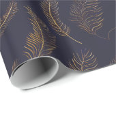 パターン（の模様が）あるな金ゴールドの羽 ラッピングペーパー (ロールコーナー)