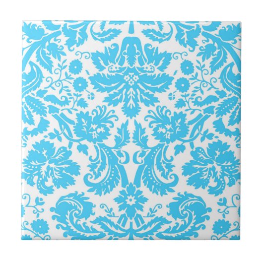 パターン(の模様が)あるな青および白のファンシーなダマスク織 タイル (正面)