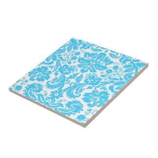 パターン（の模様が）あるな青および白のファンシーなダマスク織 タイル