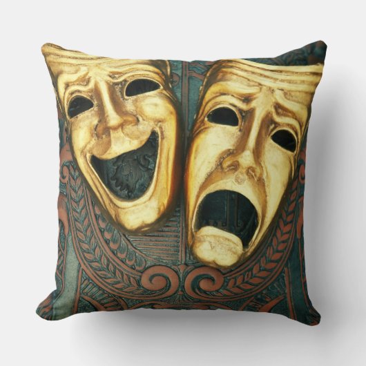 パターン（の模様が）あるの金喜劇および悲劇のマスク クッション (正面)