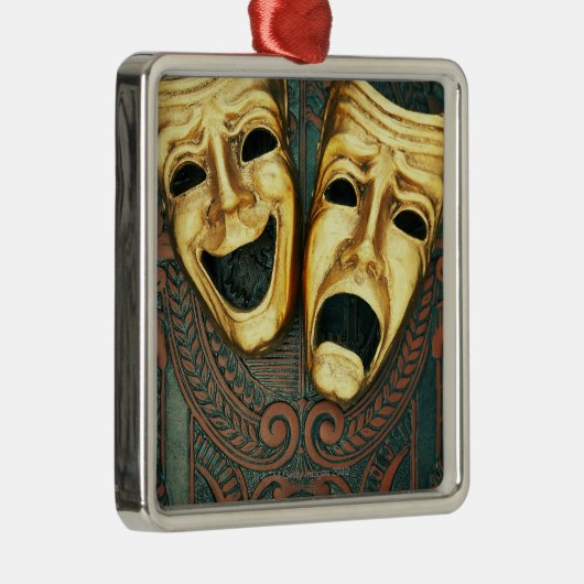パターン（の模様が）あるの金喜劇および悲劇のマスク メタルオーナメント (右)