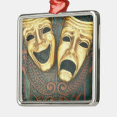 パターン(の模様が)あるの金喜劇および悲劇のマスク メタルオーナメント (左)
