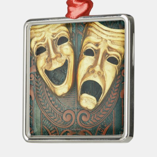 パターン（の模様が）あるの金喜劇および悲劇のマスク メタルオーナメント (左)