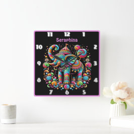 パターン（の模様が）あるカラフル象お祝い スクエア壁時計