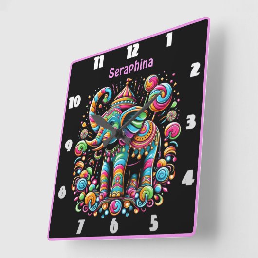 パターン(の模様が)あるカラフル象お祝い スクエア壁時計 (傾斜)