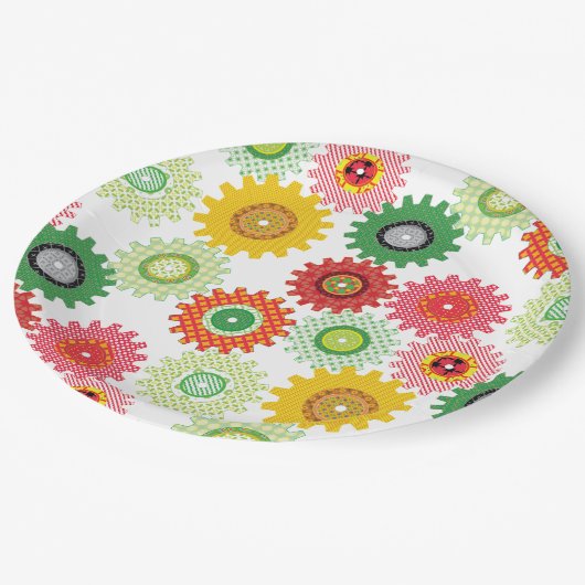 パターン（の模様が）あるギア ペーパープレート (アングル)