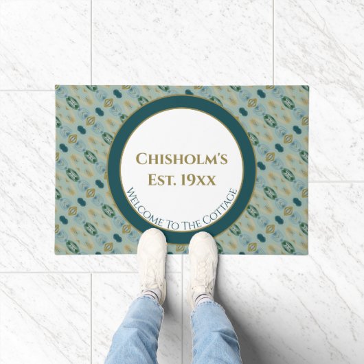 パターン（の模様が）あるターコイズと緑 ドアマット (室内)