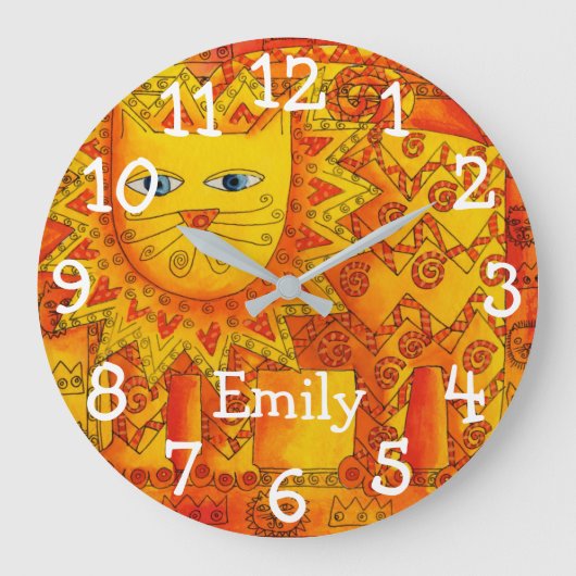 パターン(の模様が)ある水彩獅子パーソナライズされた名 ラージ壁時計 (正面)
