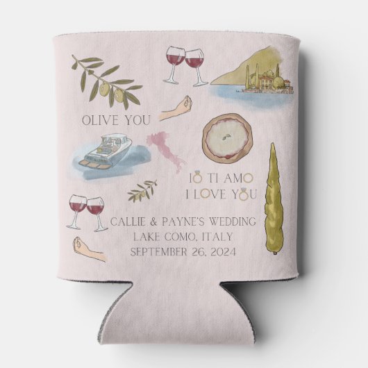 パターン(の模様が)ある湖コモ結婚式の引き出物クール版4 缶クーラー (裏面)