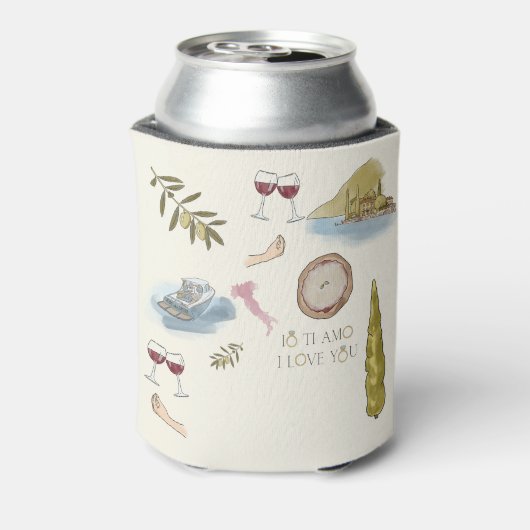 パターン（の模様が）ある湖コモ結婚式の引き出物クール3 缶クーラー (缶裏面)