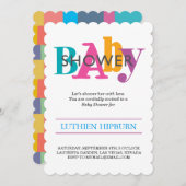 パターン(の模様が)ある&カラー赤ちゃんシャワー 招待状 (正面/裏面)