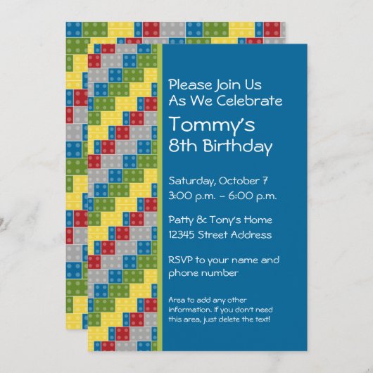 パターン-子どもの建物が誕生パーティーを妨げる 招待状 (正面/裏面)