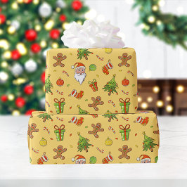 パター伝統的ンクリスマス |黄色 ラッピングペーパー