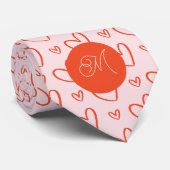 パター名門私立校風のン – ピンクと赤いハート+イニシャル ネクタイ (ロール)