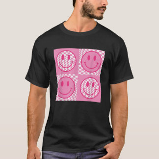 パター市松模様にンスマイル顔ミームピンクハッピー顔 Tシャツ