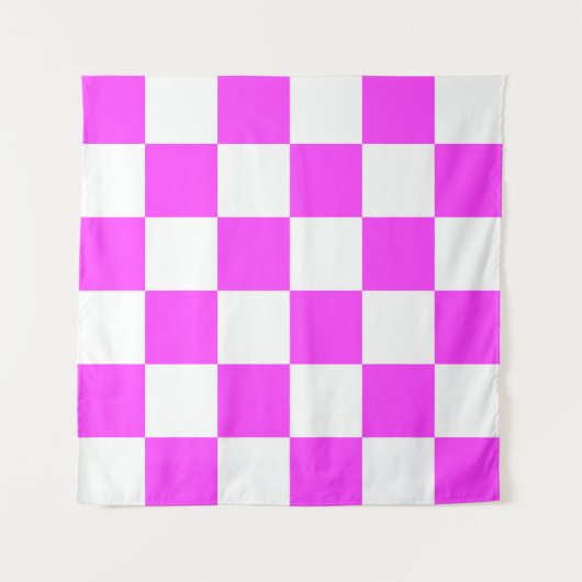 パター市松模様にンタイルの背景。ホワイトとピンカ タペストリー (正面(横))