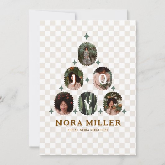 パター市松模様にン写真ビジネスクリスマスツリー シーズンカード (正面)