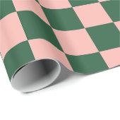パター市松模様にン赤面ピンクとハンターグリーン ラッピングペーパー (ロールコーナー)