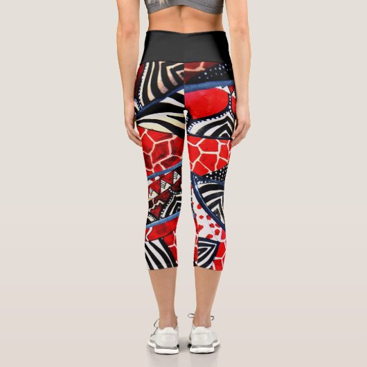 パター数々のン赤と黒ハイウェストのカプリ カプリレギンス (裏面)