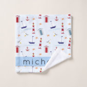 パター航海のン、マリンパターン、お名前 バスタオルセット (ウォッシュタオル)