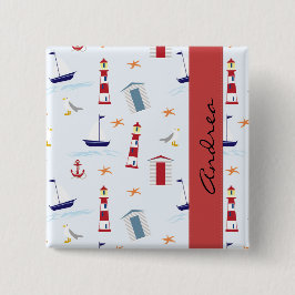 パター航海のン、マリンパターン、お名前 缶バッジ