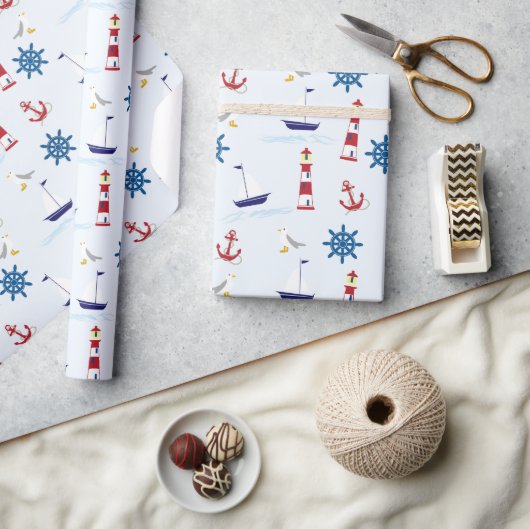 パター航海のン、マリンパターン、セーリング、いかり ラッピングペーパー (クラフト)
