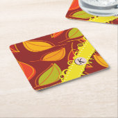 パター葉ンカラフル、葉モノグラム スクエアペーパーコースター (アングル)