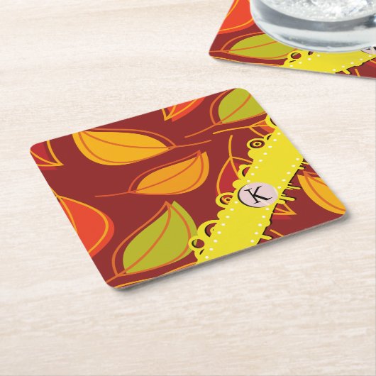 パター葉ンカラフル、葉モノグラム スクエアペーパーコースター (アングル)