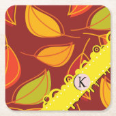 パター葉ンカラフル、葉モノグラム スクエアペーパーコースター (正面)