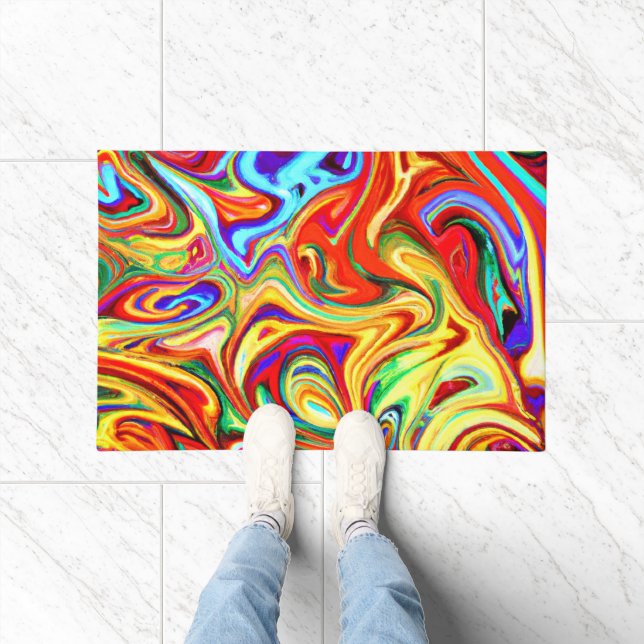 パター鮮やかカラフルンのアートワーク ドアマット (室内)