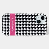 パタ名門私立校風のーン千鳥格子のブラックとホットピンク Case-Mate iPhoneケース (裏面 (横))